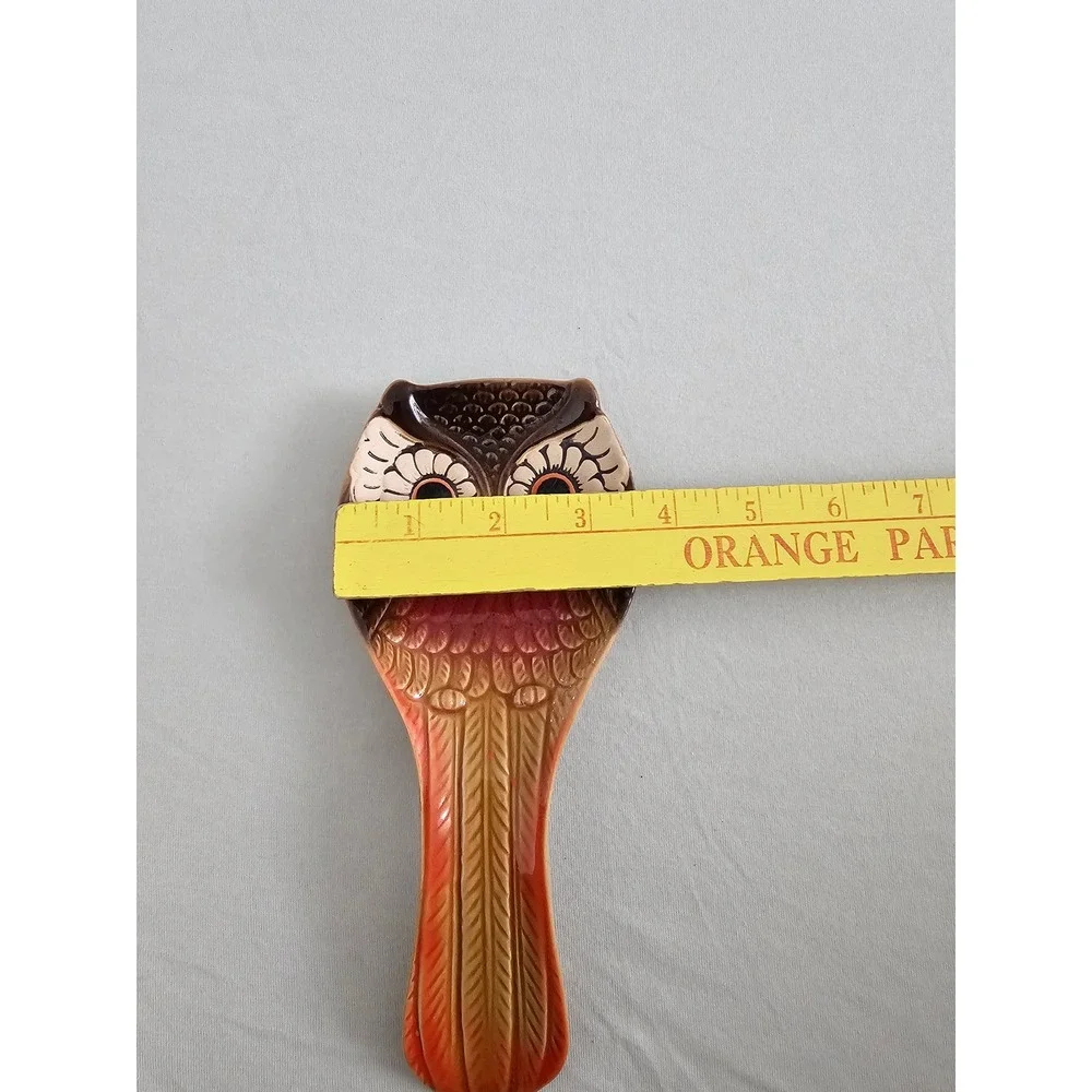 Cracker Barrel Spoon Rest Brown Orange Owl Stoneware Kitchen Accessory